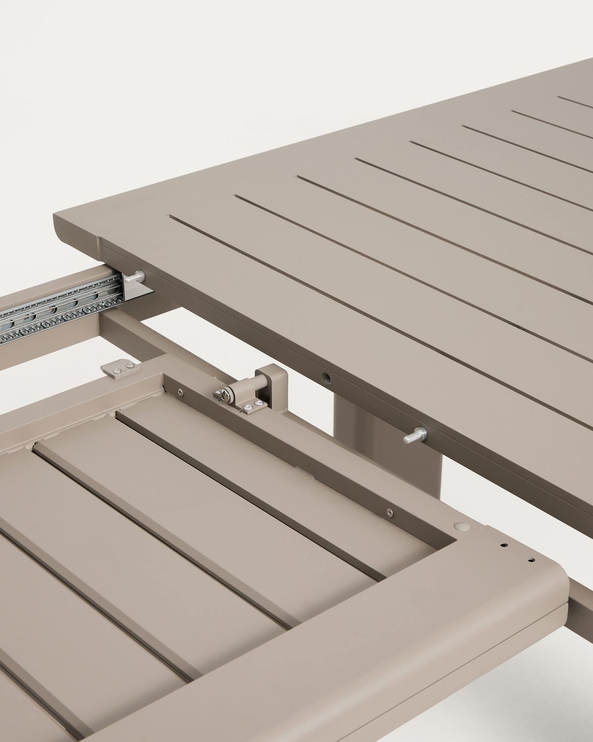 Set de mesa extensible Livorno de aluminio topo y 6 sillas Alimia de aluminio topo y cuerda sintética marrón 233 (350) x 100 cm