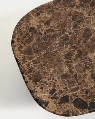 Mesa de centro Pirita de mármol marrón y patas de madera maciza de roble acabado tono natural 147 x 65 cm FSC 100%