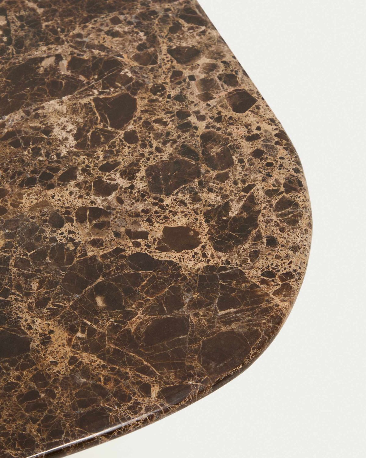 Mesa de centro Pirita de mármol marrón y patas de madera maciza de roble acabado tono natural 147 x 65 cm FSC 100%