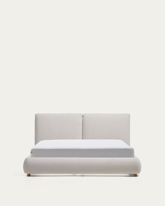 Cama Elerio en chenilla crudo para colchón de 160 x 200 cm