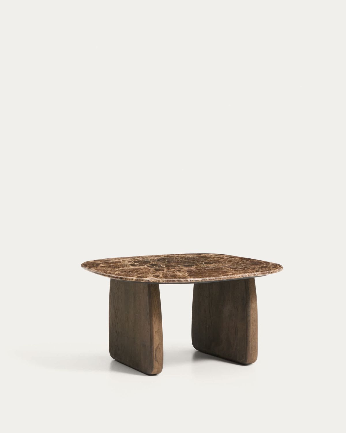 Mesa auxiliar Pirita de mármol marrón y patas de madera maciza de roble acabado oscuro 71 x 70 cm FSC 100%