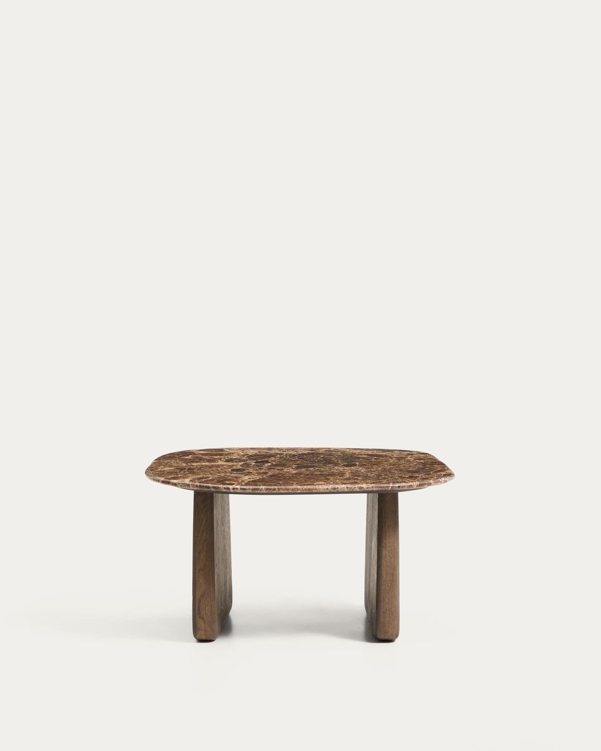 Mesa auxiliar Pirita de mármol marrón y patas de madera maciza de roble acabado oscuro 71 x 70 cm FSC 100%