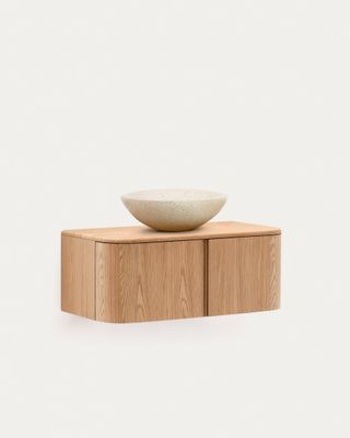 Mueble de baño Salaya de madera contrachapada de fresno con acabado natural 90 x 45 cm