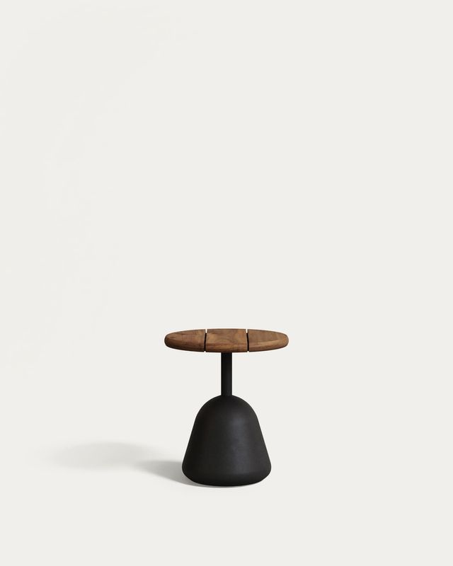 Mesa de centro Saura con sobre de acacia acabado nogal y pie de cemento negro Ø43x48cm