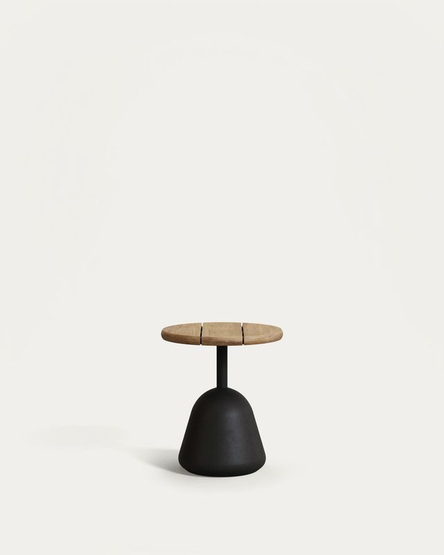 Mesa de centro Saura de metal negro con sobre de acacia natural 45 x Ø43 cm FSC 100%