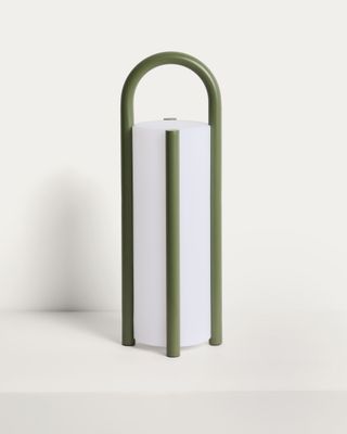 Lámpara de mesa grande portátil Leros de polietileno y acero verde