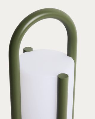 Lámpara de mesa grande portátil Leros de polietileno y acero verde