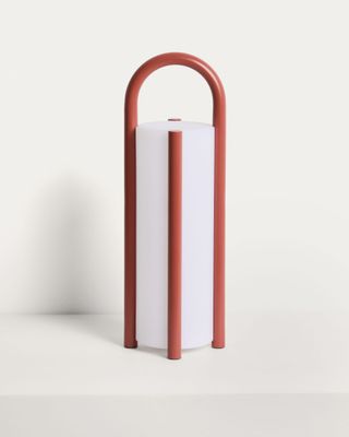 Lámpara de mesa grande portátil Leros de polietileno y acero terracota