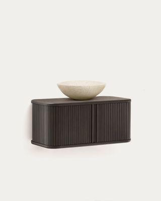 Mueble de baño Mailen en chapa de fresno con acabado oscuro 90 x 45 cm