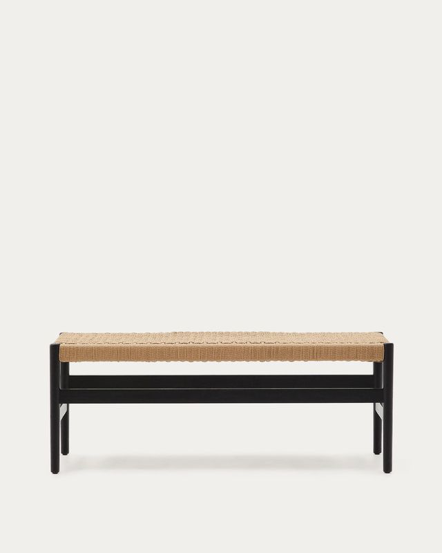 Banco Zaide de madera maciza de roble con acabado negro y asiento de cuerda 120cm FSC Mix Credit
