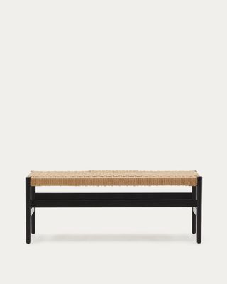 Banco Zaide de madera maciza de roble con acabado negro y asiento de cuerda 120cm FSC Mix Credit Banco Zaide de madera maciza de roble con acabado negro y asiento de cuerda 120cm FSC Mix Credit