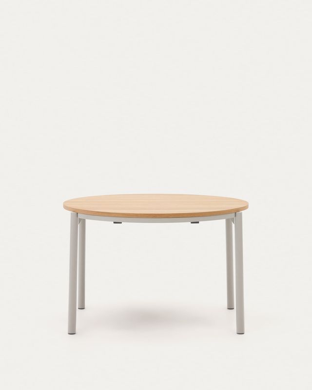 Mesa extensible redonda Montuiri chapa de roble y patas de acero acabado gris Ø 120 (200) cm
