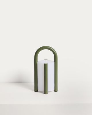 Lámpara de mesa pequeña portátil Leros de polietileno y acero verde