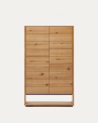 Aparador alto Alguema 2 puertas en chapa de roble con acabado natural 100 x 163,5 cm