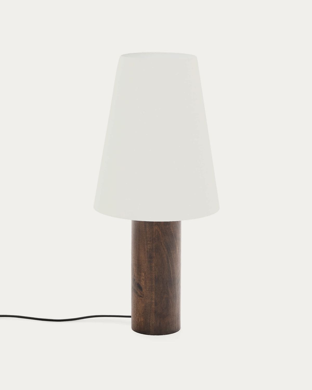 Lámpara de pie Marga de madera maciza de caucho con acabado oscuro