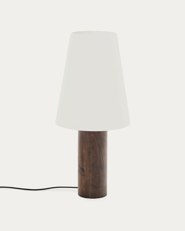 Lámpara de pie Marga de madera maciza de caucho con acabado oscuro