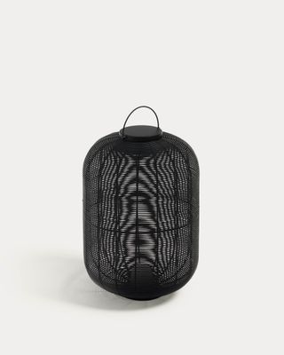 Lámpara de mesa grande portátil Saranella de ratán sintético negro