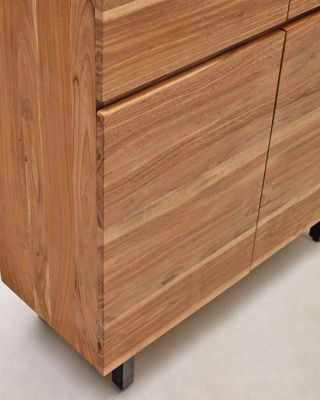 Aparador alto Uxue 4 puertas de madera maciza de acacia con acabado blanqueado y acero negro 100 x 155 cm