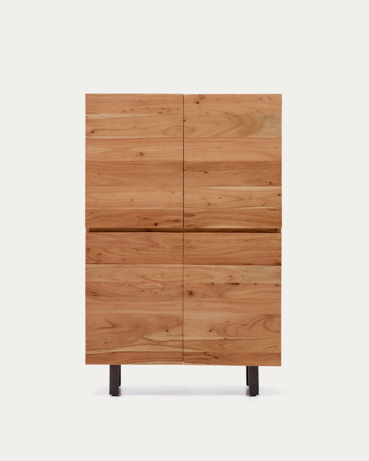 Aparador alto Uxue 4 puertas de madera maciza de acacia con acabado blanqueado y acero negro 100 x 155 cm