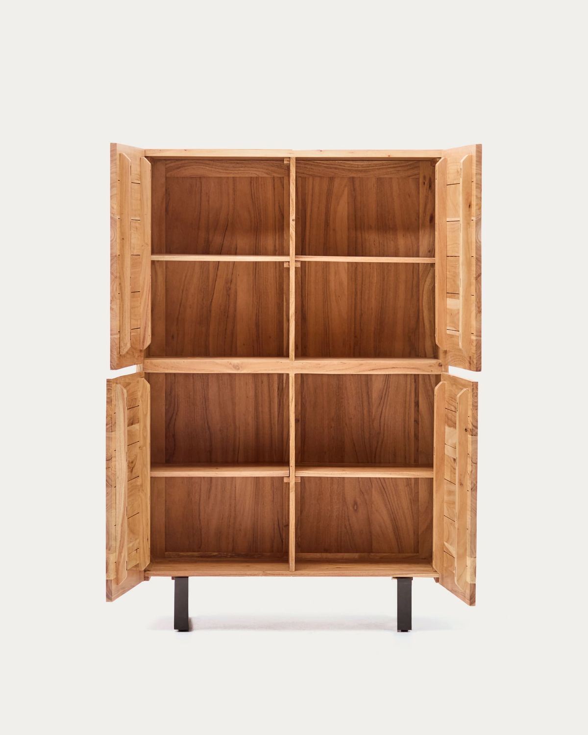 Aparador alto Uxue 4 puertas de madera maciza de acacia con acabado blanqueado y acero negro 100 x 155 cm