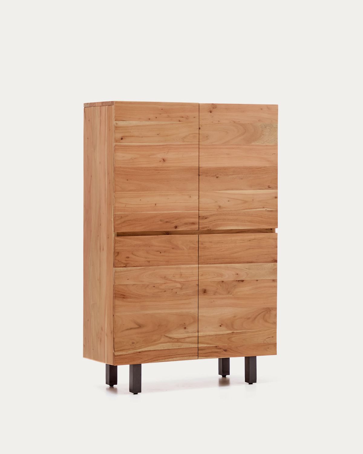 Aparador alto Uxue 4 puertas de madera maciza de acacia con acabado blanqueado y acero negro 100 x 155 cm