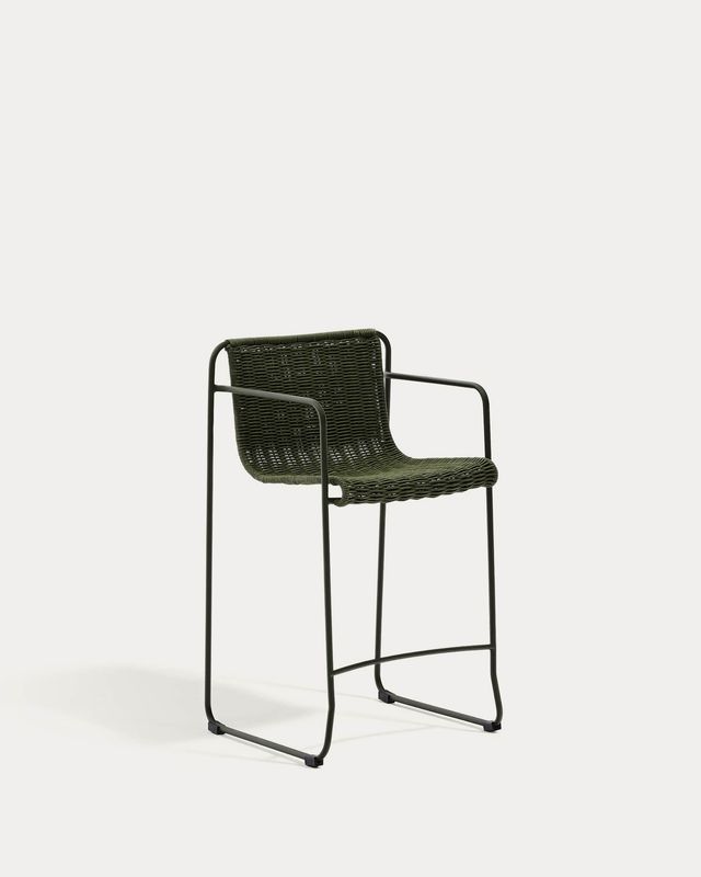 Taburete Maurina de acero galvanizado verde y cuerda verde 64,5 cm