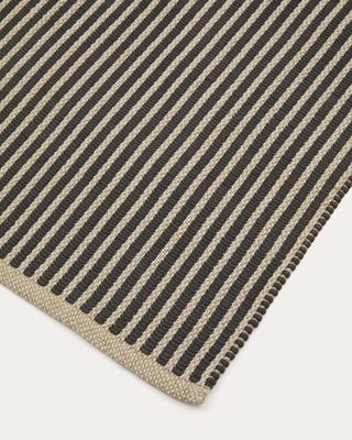 Alfombra Satanca de fibras sintéticas con rayas beige y negro 160 x 230 cm