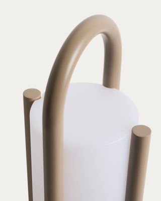 Lámpara de mesa grande portátil Leros de polietileno y acero topo