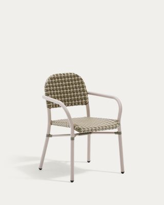 Silla apilable Tuccia de aluminio y ratán sintético verde y beige