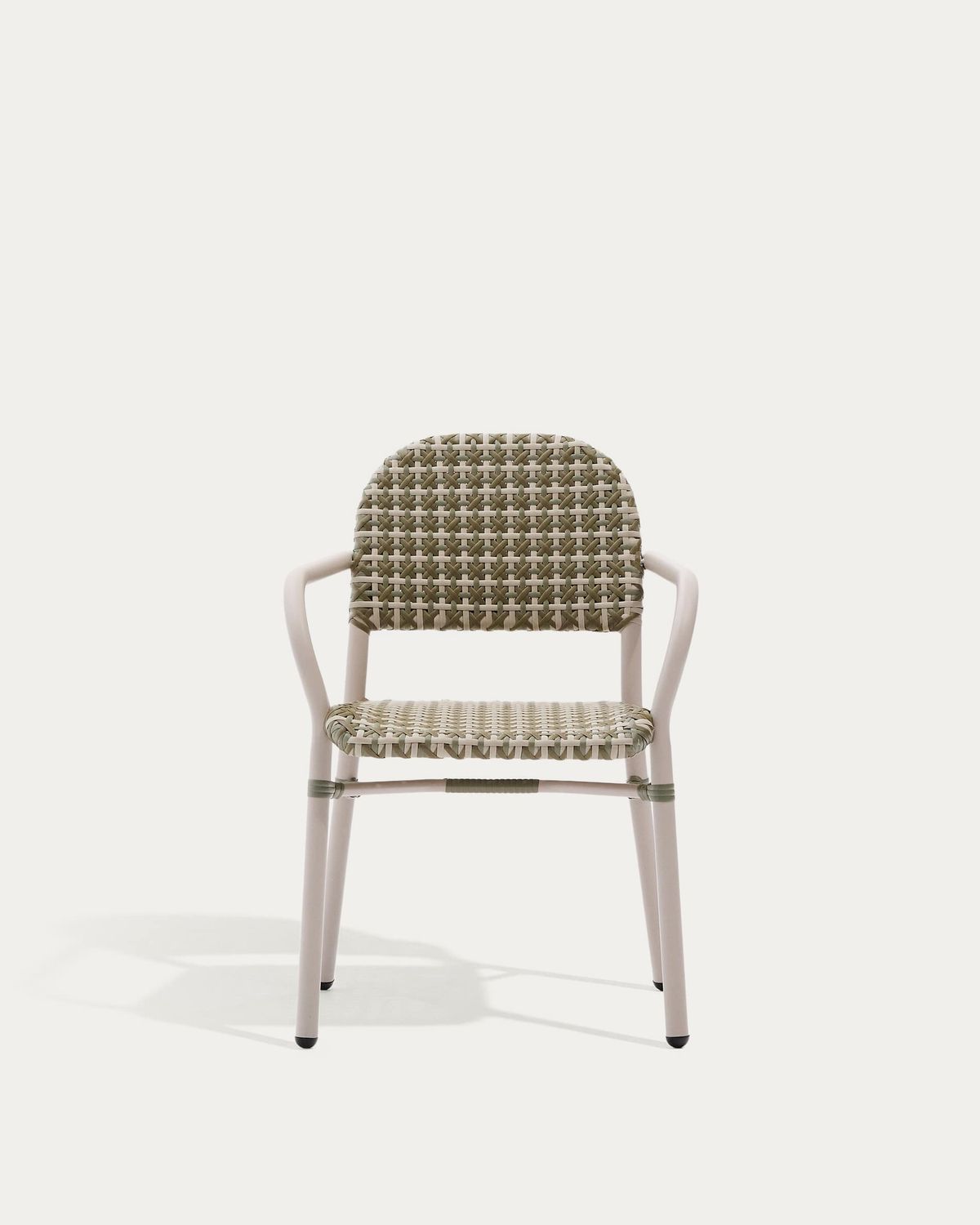 Silla apilable Tuccia de aluminio y ratán sintético verde y beige