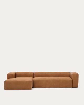 Sofá Blok de piel marrón 4 plazas chaise longue izquierdo 330 cm