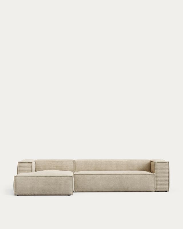 Sofá Blok 4 plazas retardante de fuego chaise longue izquierdo pana gruesa crudo 330cm FSC Mix Credit
