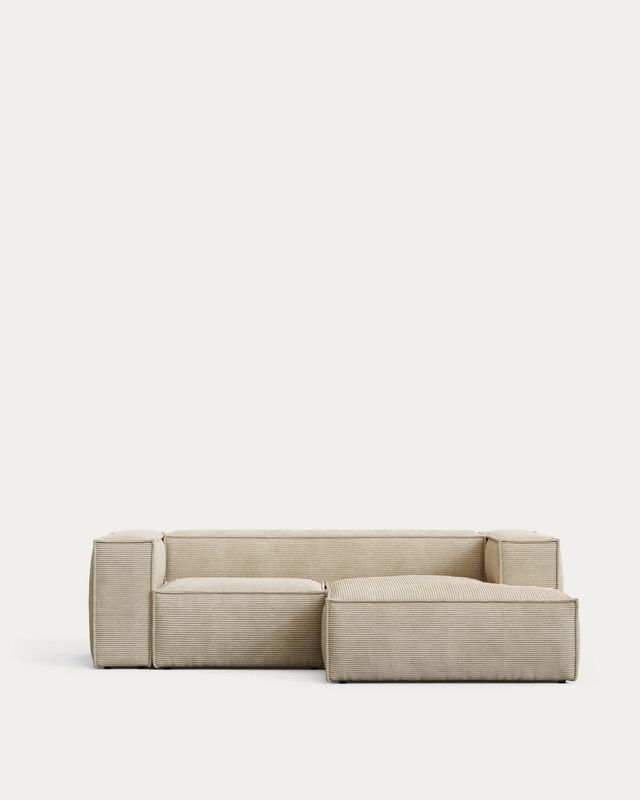 Sofá Blok 2 plazas retardante de fuego chaise longue derecho pana gruesa crudo 240 cm FSC Mix Credit