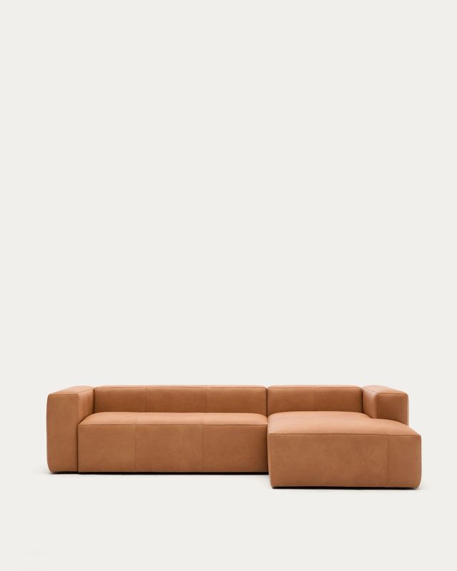 Sofá Blok de piel marrón 3 plazas chaise longue derecho 300 cm Sofá Blok de piel marrón 3 plazas chaise longue derecho 300 cm