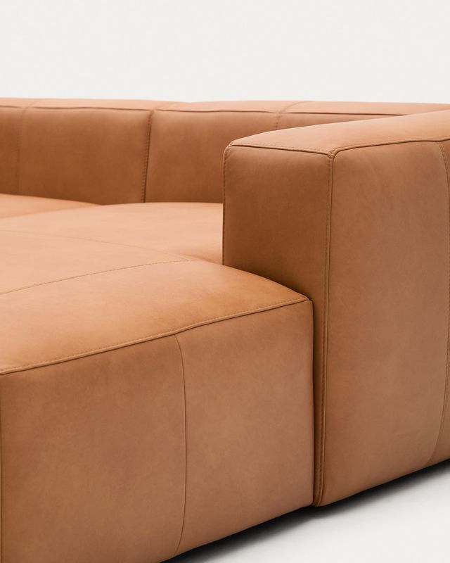 Sofá Blok de piel marrón 3 plazas chaise longue derecho 300 cm
