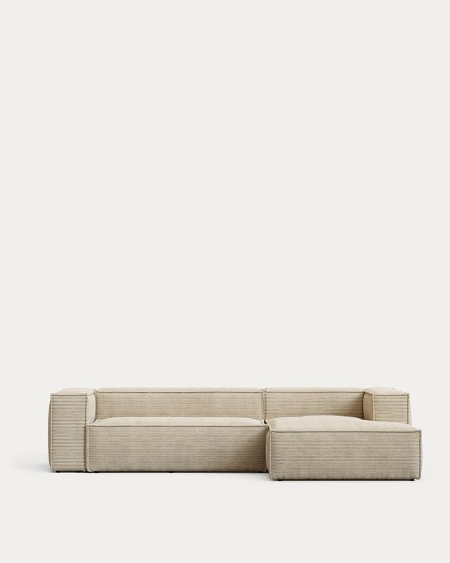 Sofá Blok 3 plazas retardante de fuego chaise longue derecho pana gruesa crudo 300 cm FSC Mix Credit