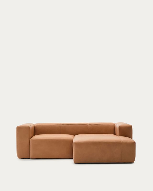 Sofá Blok de piel marrón 2 plazas chaise longue derecho 240 cm Sofá Blok de piel marrón 2 plazas chaise longue derecho 240 cm