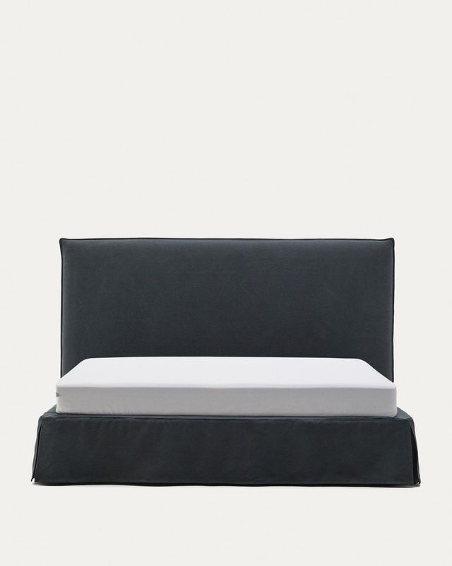 Cama desenfundable Jaira de lino y algodón gris antracita para colchón de 180x200cm FSC Mix Credit