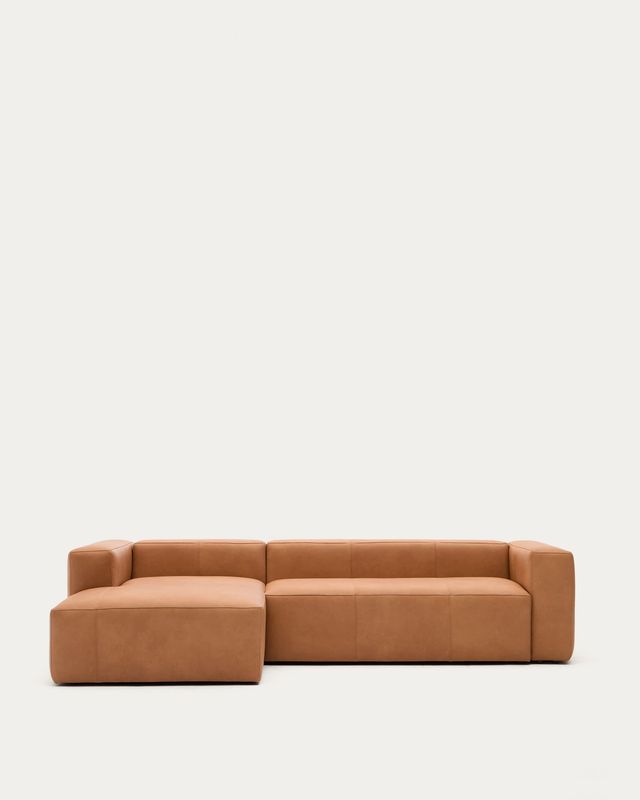 Sofá Blok de piel marrón 3 plazas chaise longue izquierdo 300 cm Sofá Blok de piel marrón 3 plazas chaise longue izquierdo 300 cm