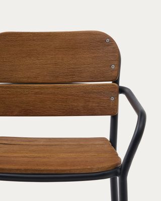 Taburete Algueret madera maciza eucalipto acabado natural y aluminio negro 65 cm FSC 100%