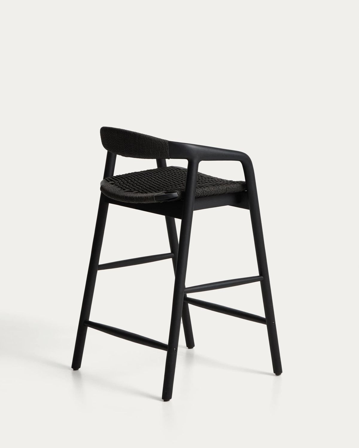 Taburete Derile de madera maciza de roble acabado negro y cuerda de papel negro FSC Mix Credit 65 cm