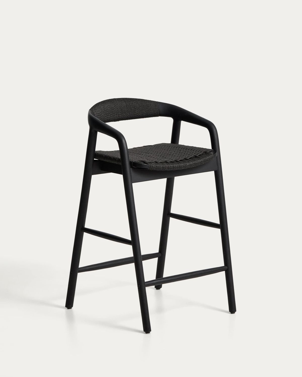 Taburete Derile de madera maciza de roble acabado negro y cuerda de papel negro FSC Mix Credit 65 cm