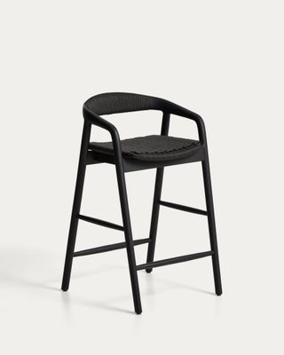 Taburete Derile de madera maciza de roble acabado negro y cuerda de papel negro FSC Mix Credit 65 cm