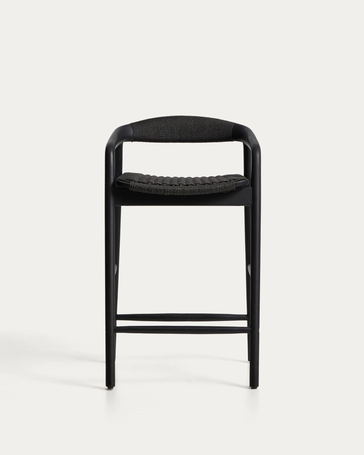 Taburete Derile de madera maciza de roble acabado negro y cuerda de papel negro FSC Mix Credit 65 cm