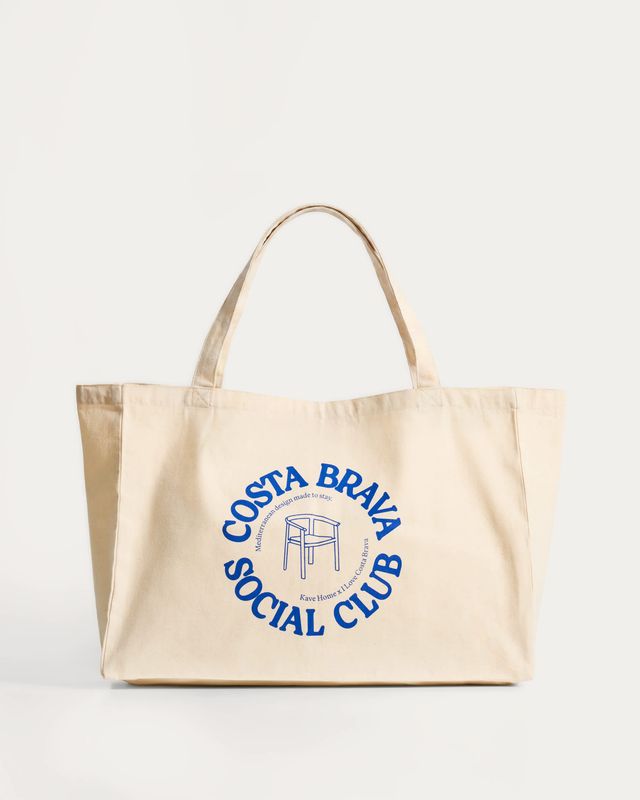 Bolsa I Love Costa Brava x Kave Home 100% de algodón color crudo y azul