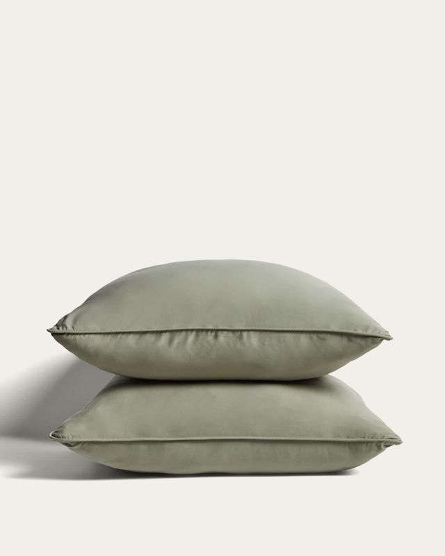 Set Sirale de 2 fundas de almohada 100% algodón satén acabado lavado verde 65 x 65 cm