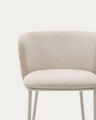 Taburete Ciselia de chenilla beige y acero beige altura 75 cm FSC Mix Credit