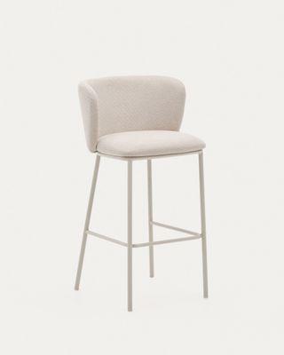 Taburete Ciselia de chenilla beige y acero beige altura 75 cm FSC Mix Credit