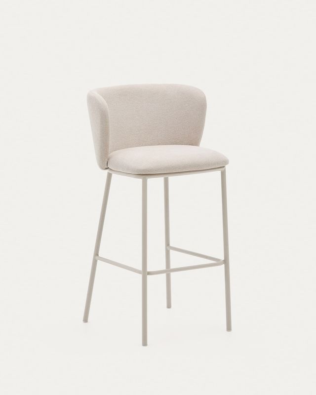 Taburete Ciselia de chenilla beige y acero beige altura 75 cm FSC Mix Credit