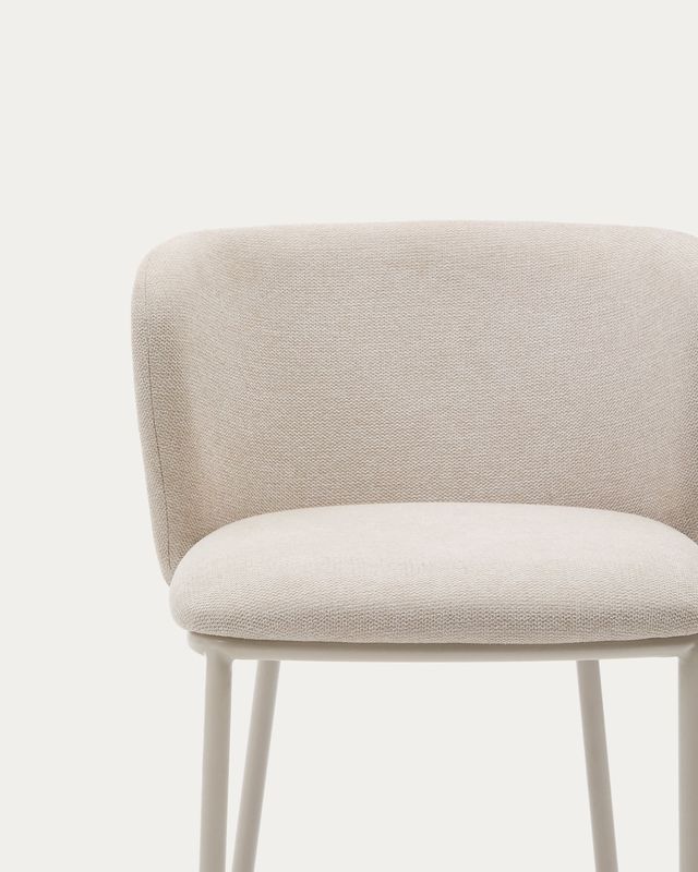 Taburete Ciselia de chenilla beige y acero beige altura 75 cm FSC Mix Credit